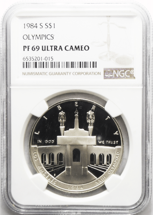 1984 S $1 Olympics Los Angeles Commemorative Silver US One Dollar PF69 UC NGC