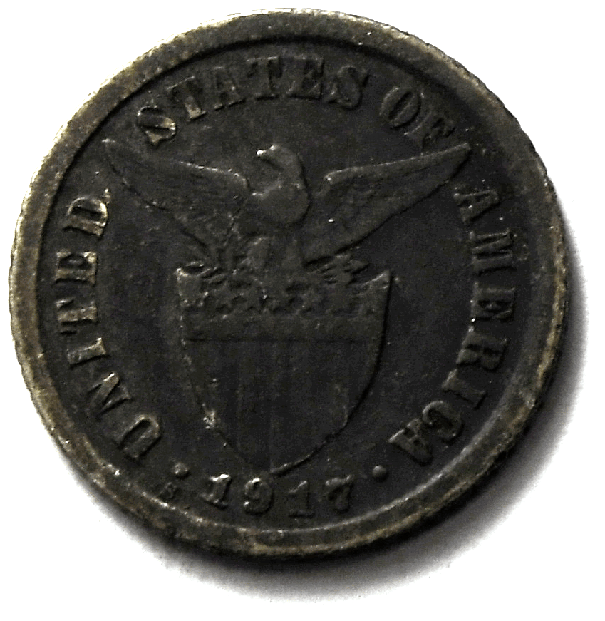 1917 S 10c Philippines Silver Ten Centavos Coin KM# 169 San Francisco Mint