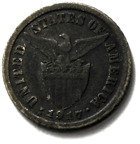 1917 S 10c Philippines Silver Ten Centavos Coin KM# 169 San Francisco Mint