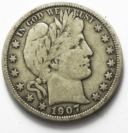 1907 50c Barber Silver Half Dollar Fifty Cents US Philadelphia