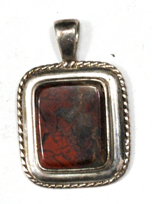 Sterling Silver PB925 Red Jasper Rectangle Pendant 31mm x 21mm