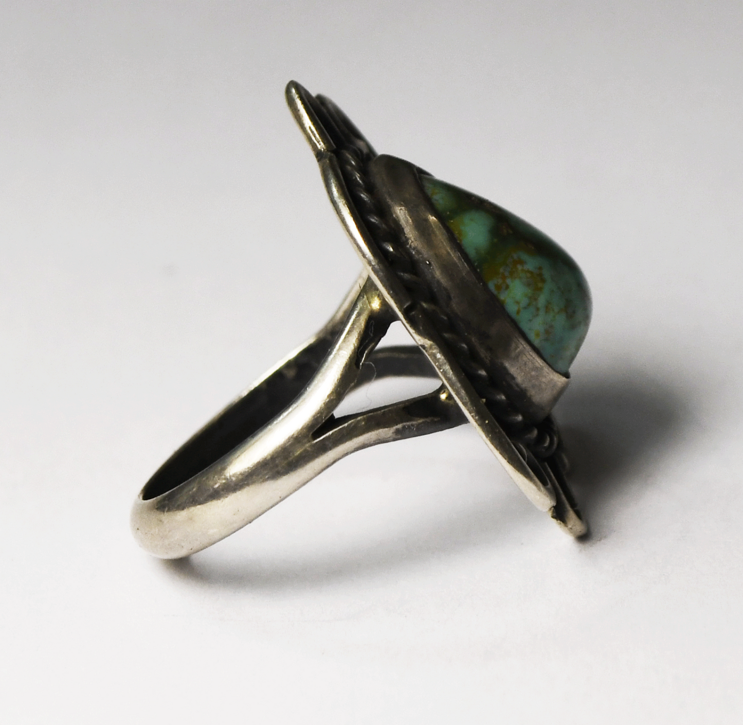 Vintage Sterling Silver Turquoise Wire Halo Solitaire Ring 25mm Size 5.5