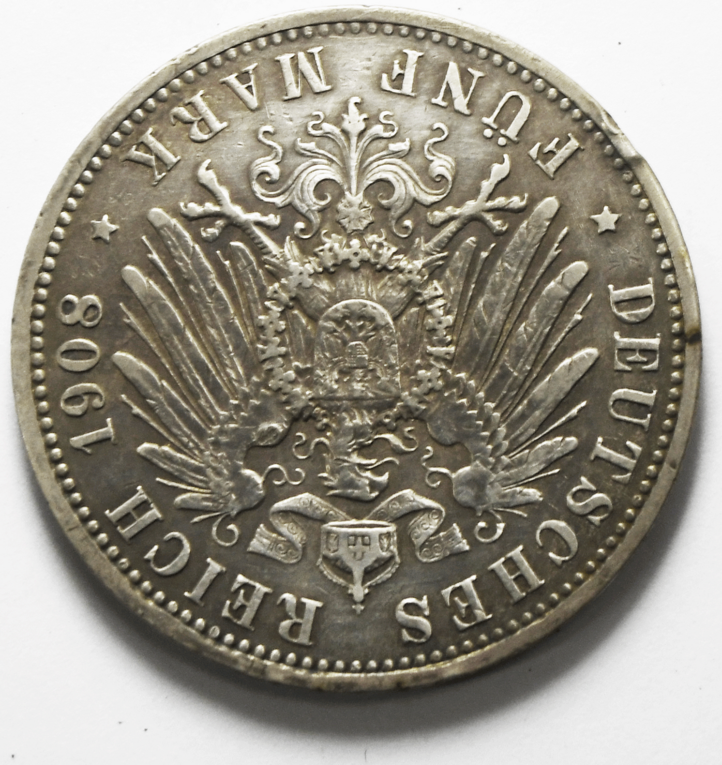 1908 A German States Prussia 5 Five Mark Silver Coin KM# 523