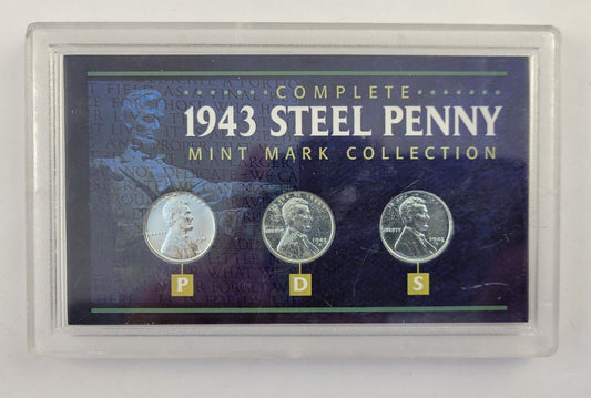Complete 1943 Steel Penny Mint Mark Collection P D S Set of 3 w/ COA Hard Case