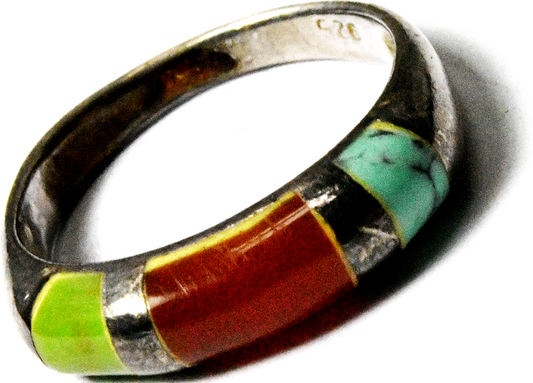 Sterling Silver Carnelian Ring Red Green Blue Ring 5mm Size 7-1/2