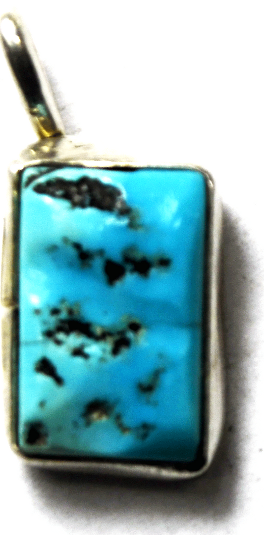 Sterling Silver J Nelson Rectangle Turquoise Pendant 24mm x 11mm
