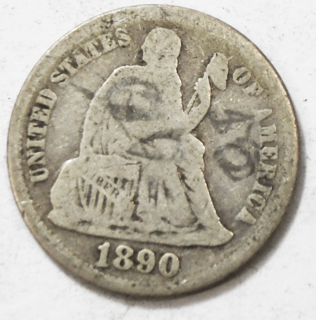 1890 10c Seated Silver Dime Ten Cents Philadelphia