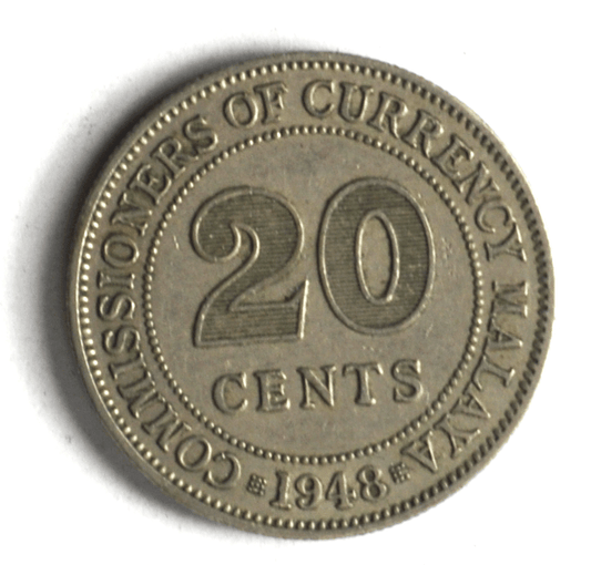 1948 Malaya 20 Twenty Cents Copper Nickel Coin KM# 9