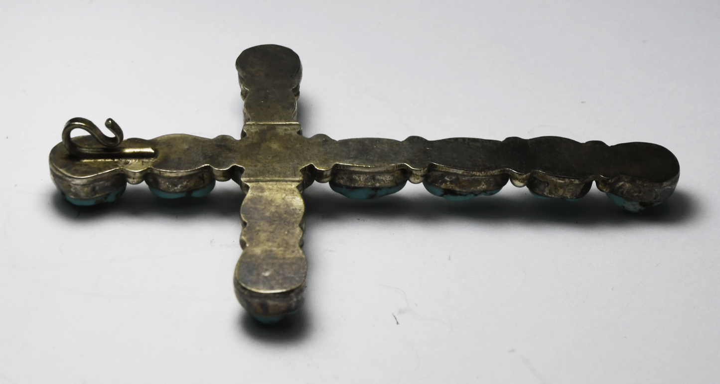 Sterling Turquoise Chunk Large Cross Pendant Clip 86mm x 54mm 22g