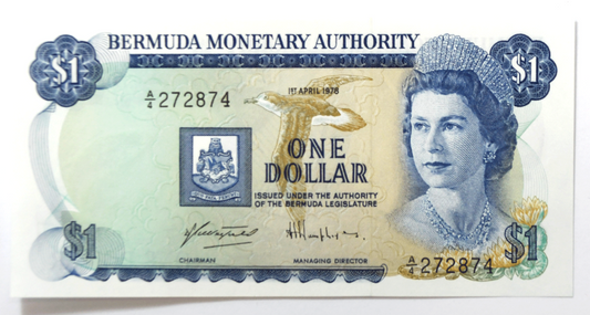 1978 Bermuda $1 One Dollar Uncirculated Banknote A/4 272874