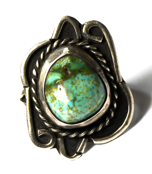 Vintage Sterling Silver Turquoise Wire Halo Solitaire Ring 25mm Size 5.5