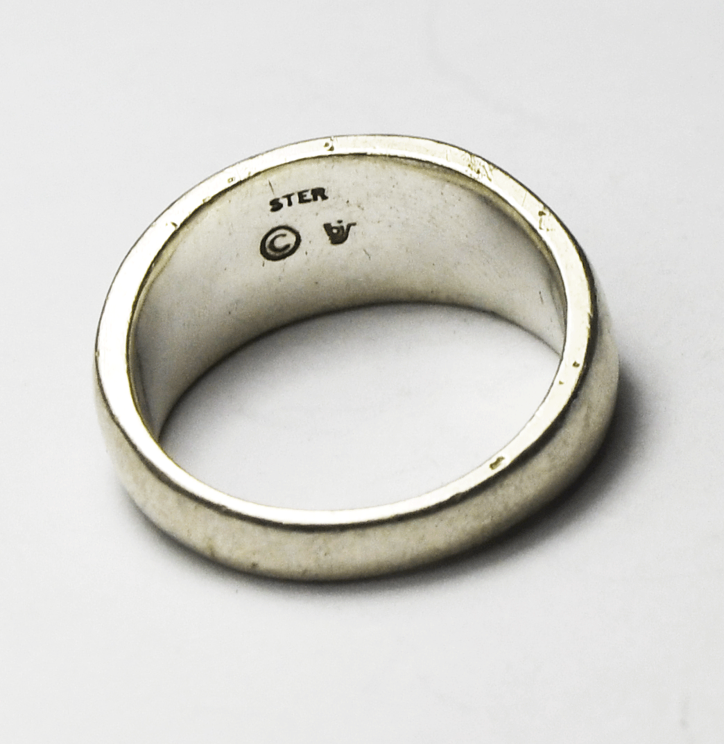 Sterling Silver BJS Red Enamel Tiger Stripe Ring 9mm Size 7