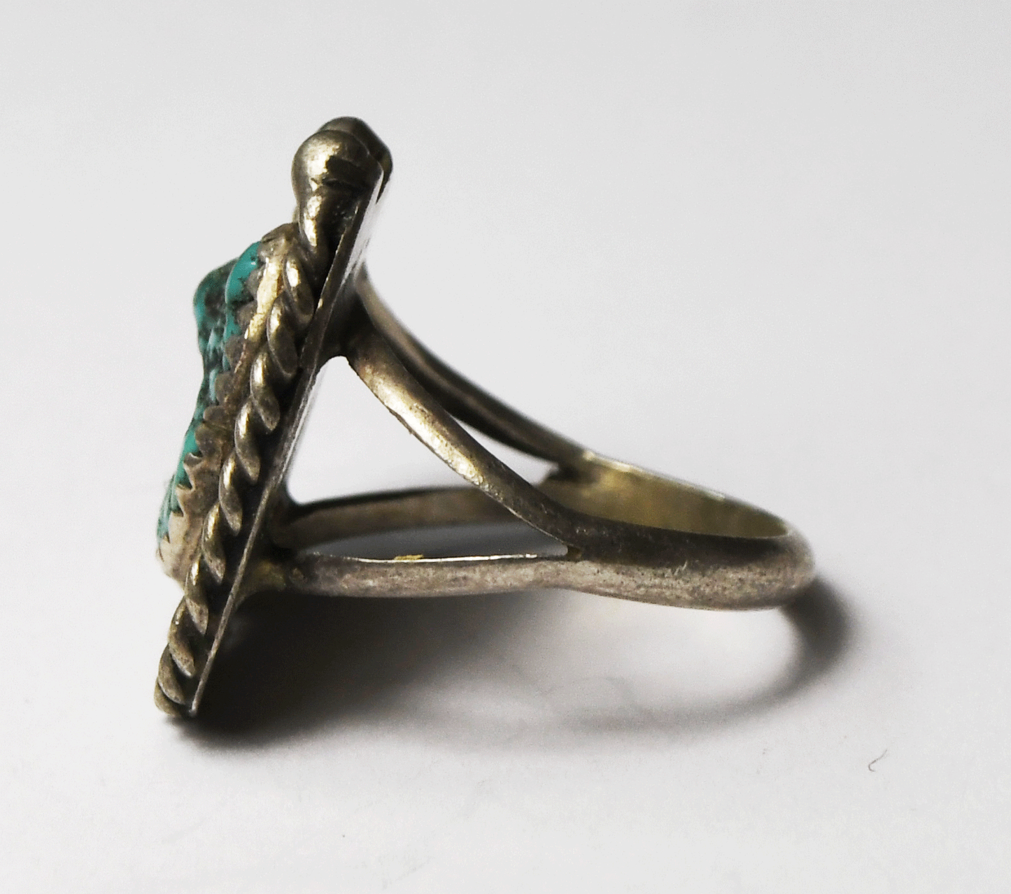 Vintage Sterling Silver Turquoise Chunk Floral Ring 21mm Size 6.5