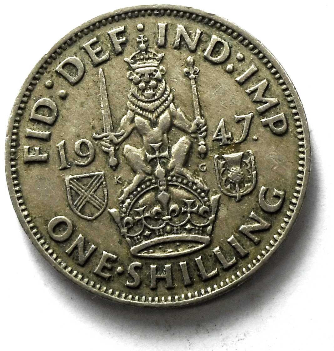 1947 Great Britain Copper Nickel One Shilling Coin KM# 864