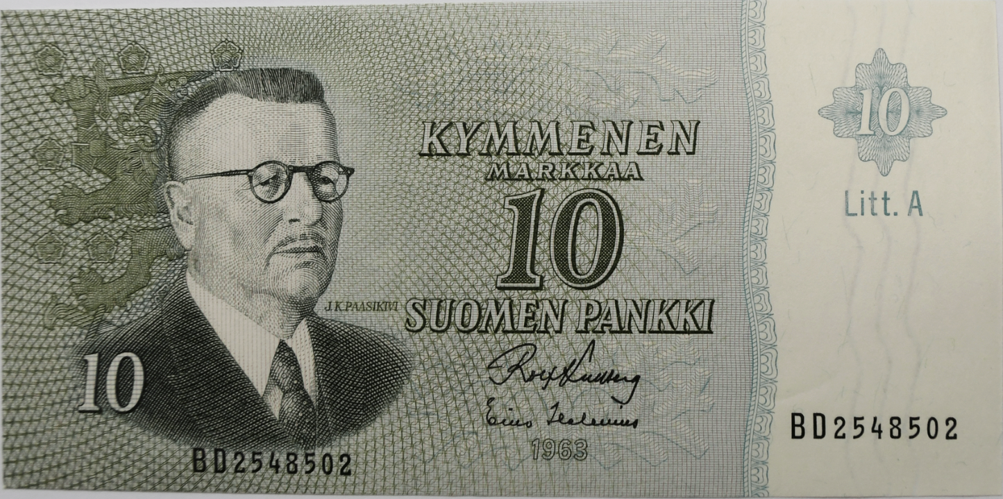 1963 Finland 10 Ten Markkaa Suoment Pankki Uncirculated Banknote BD2548502
