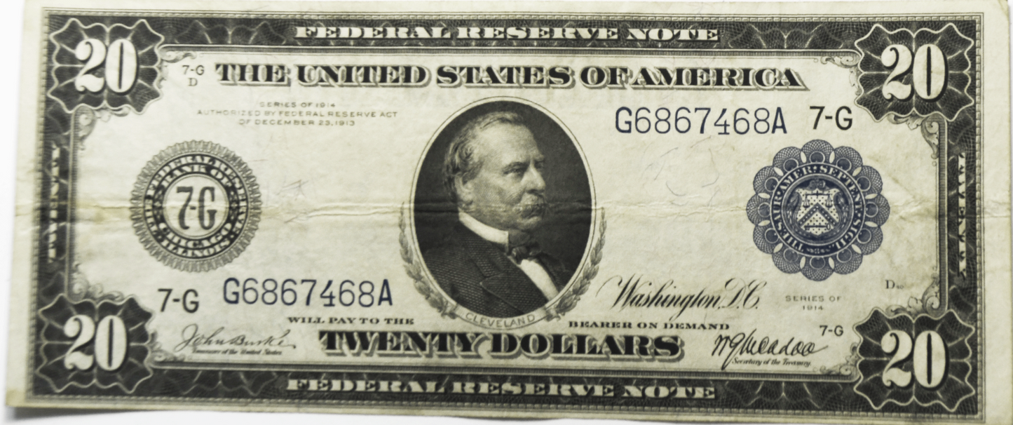 1914 $20 Twenty Federal Reserve Note Chicago G6867468A