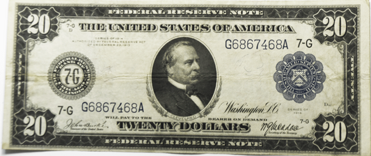 1914 $20 Twenty Federal Reserve Note Chicago G6867468A