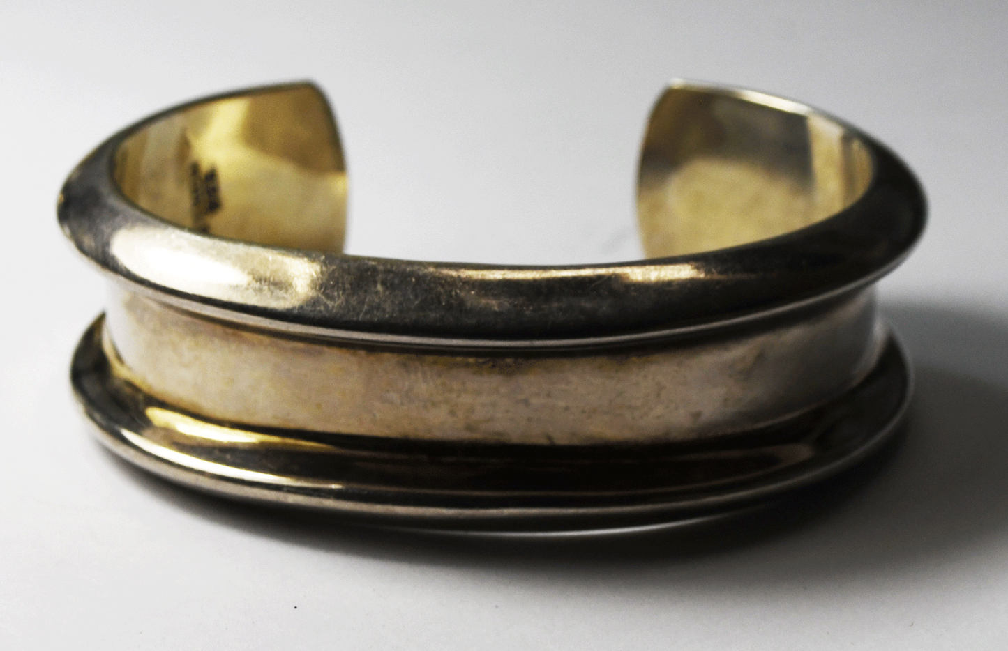 Sterling Silver Puffy Beveled Edge Cuff Bracelet 22mm 7" Wrist 39.8g