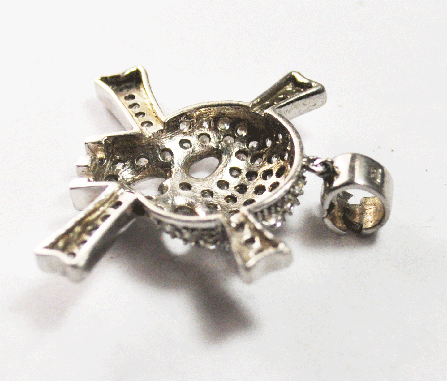 Sterling Silver CZ Skull Cross Bones 36mm x 34mm Pendant