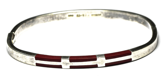 Sterling Silver Red Jasper Inlay Hinged Bangle Bracelet 4mm 7.25" Wrist 21g