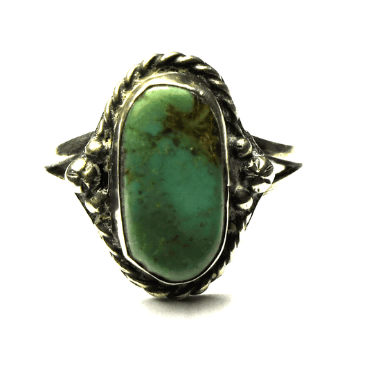 Antique Sterling Oval Turquoise Ring 17mm Size 6-1/2