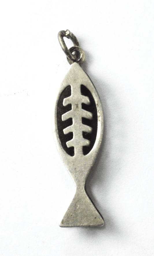 Beau Sterling Silver Fish Symbol Spine Filigree Charm 27mm x 8mm