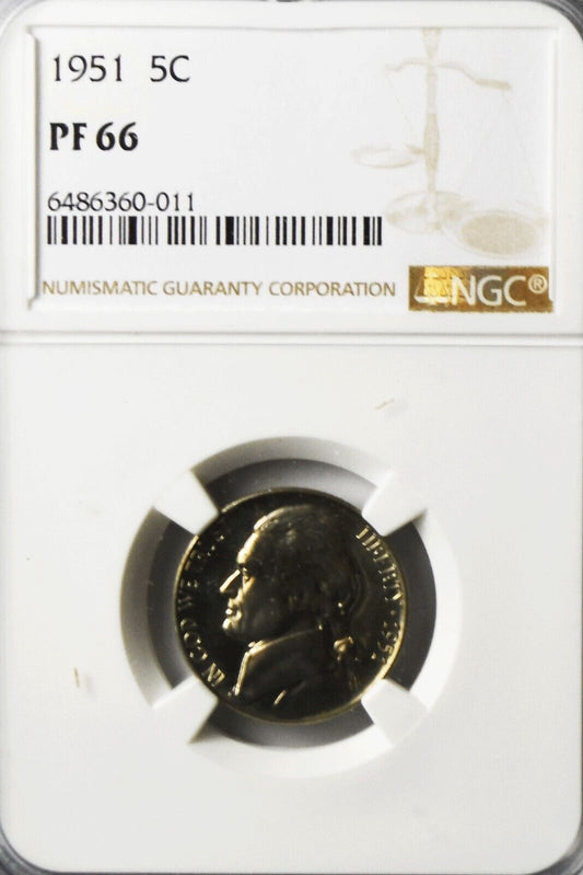 1951 5c Jefferson Proof Nickel Five Cents Gem Uncirculated Proof NGC PF66