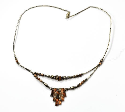 Sterling 27mm Tiered Brecciated Jasper Liquid Bead Necklace Screw Clasp 19"