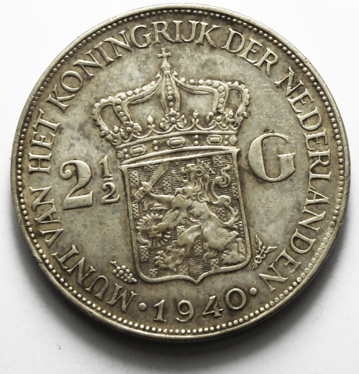 1940 Netherlands 2-1/2 Gulden Silver Coin KM# 165
