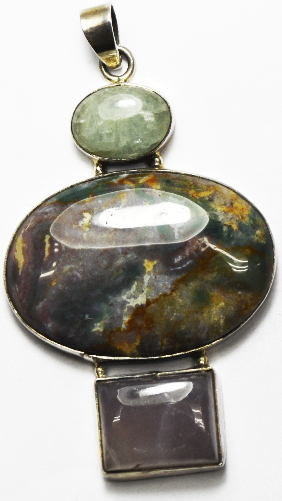 Sterling Silver Fancy Jasper Quartz Large Pendant 3" x 43mm