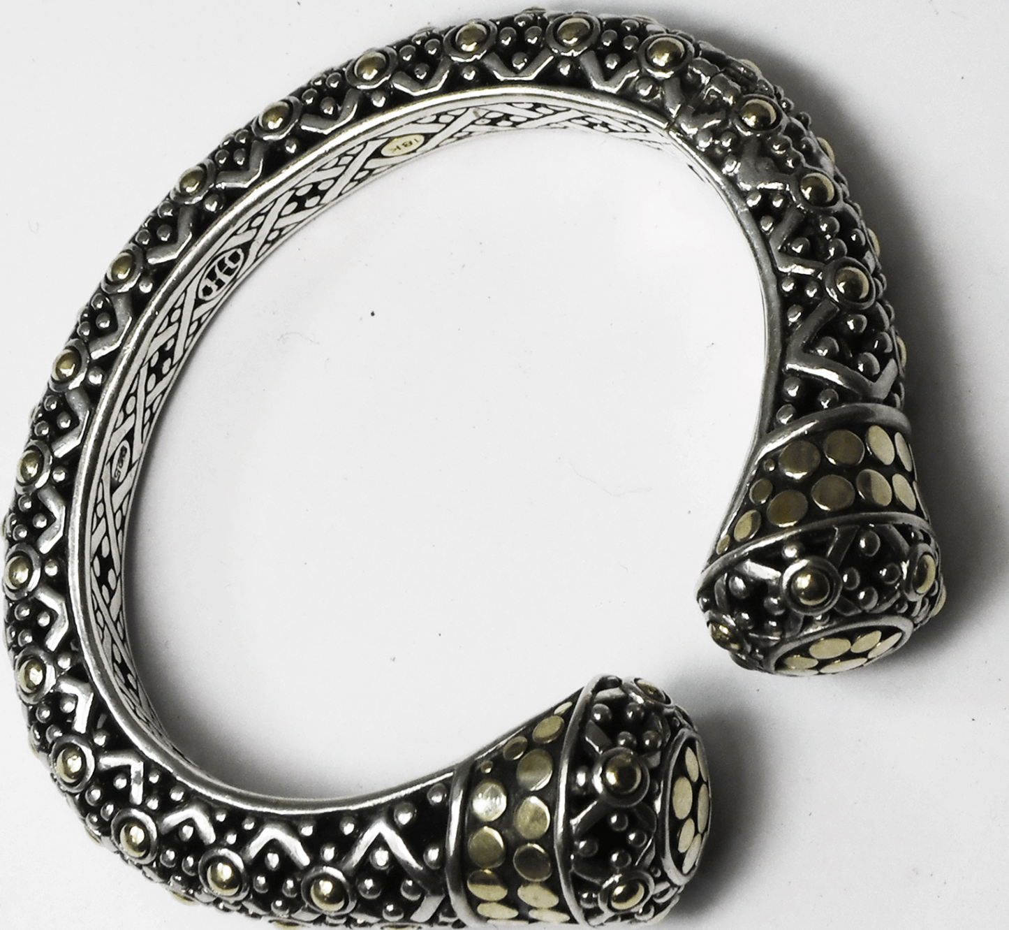 Sterling 18k John Hardy Jaisalmer Kick Dot Hinged 21-10mm Cuff 6-1/4" Wrist