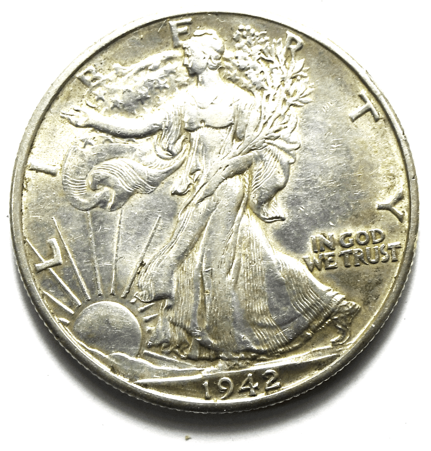 1942 D 50c Walking Silver Half Dollar Fifty Cents Denver AU