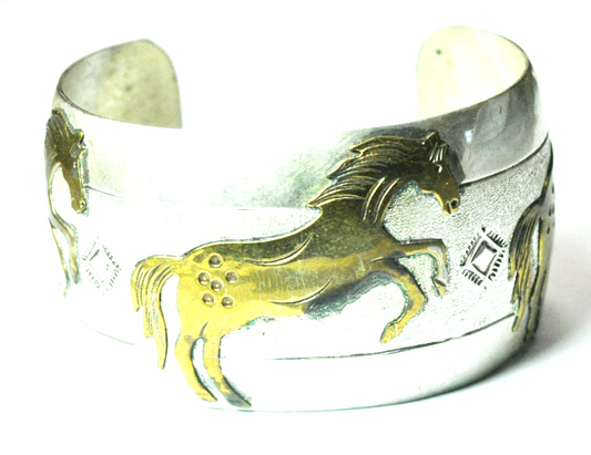 Sterling Silver Virgil Reeder 2 Tone Horse Cuff Bracelet 38mm 7" Wrist IHMSS