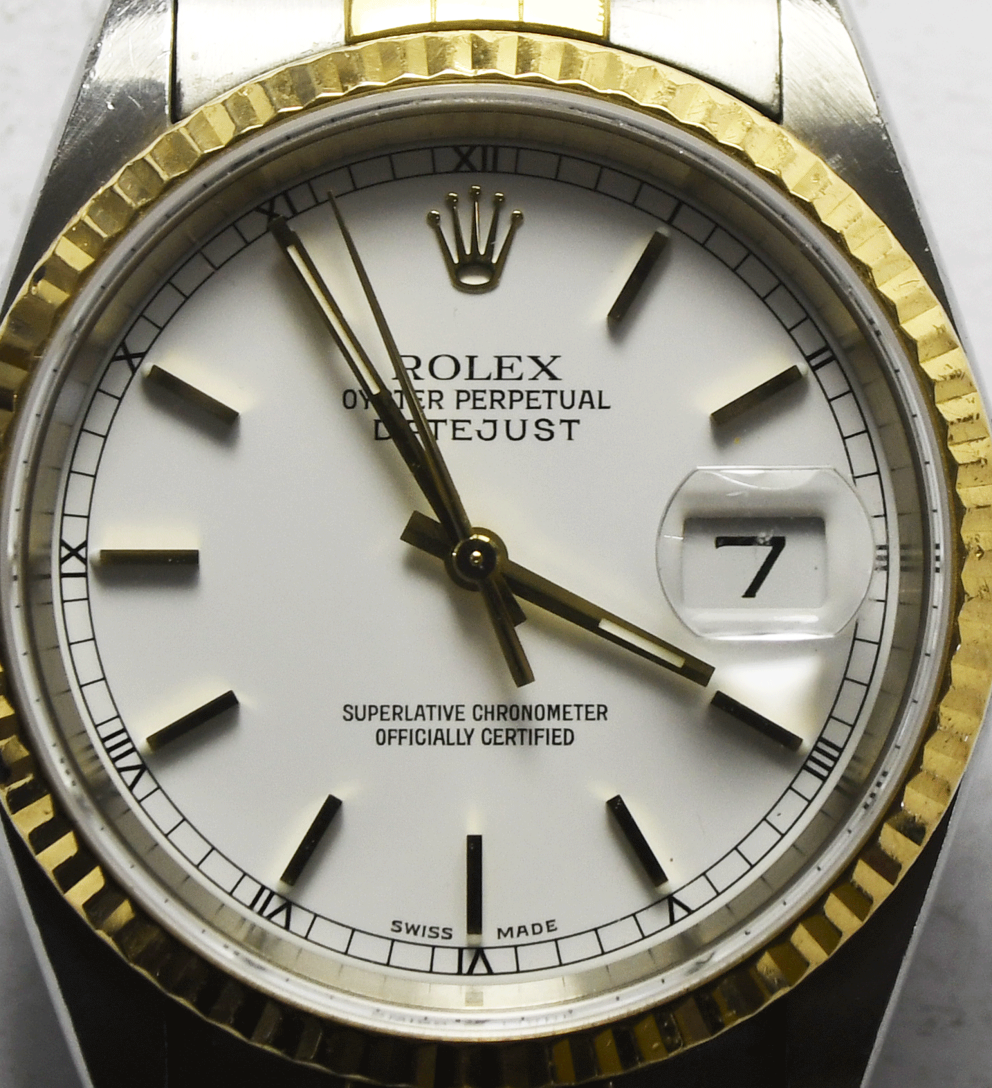 2001 Men's Rolex Datejust 16233 White Stick 36mm 18k No Holes 3135
