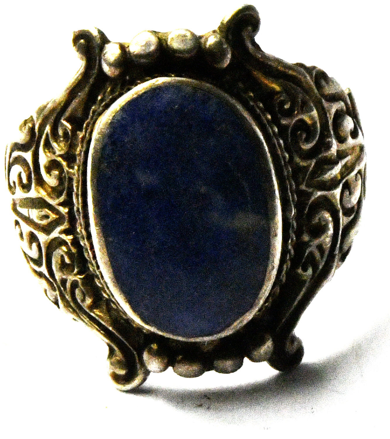 Sterling Silver Oval Blue Lapis Scroll 21mm Ring Size 10