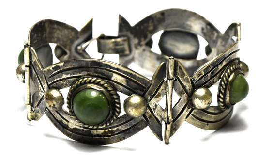 Mexico Silver Green Turquoise Cast Bracelet 28mm 7.25"  62g