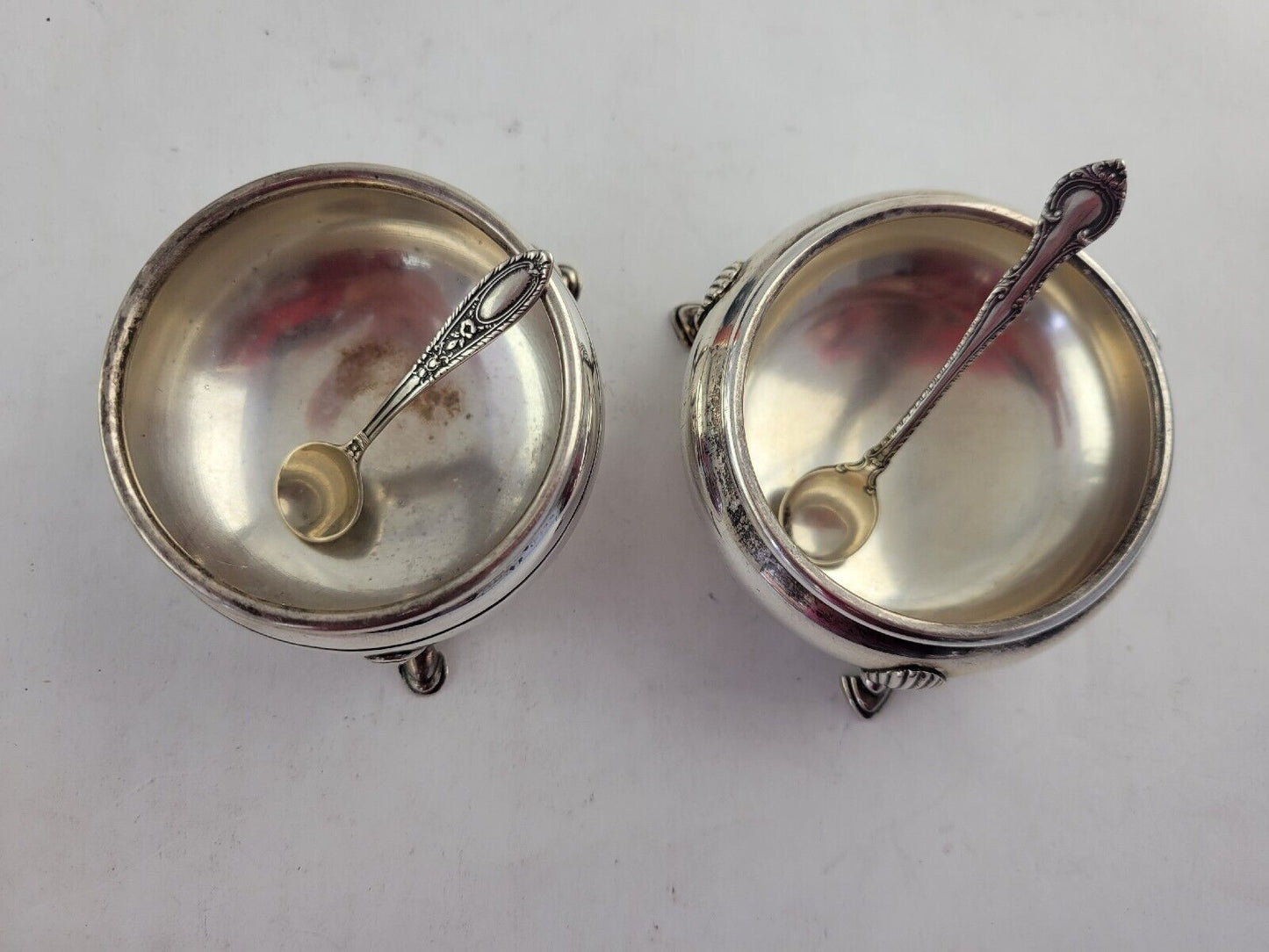 Vintage Sterling Silver Open Salt Cellars with Spoons 3.8oz.