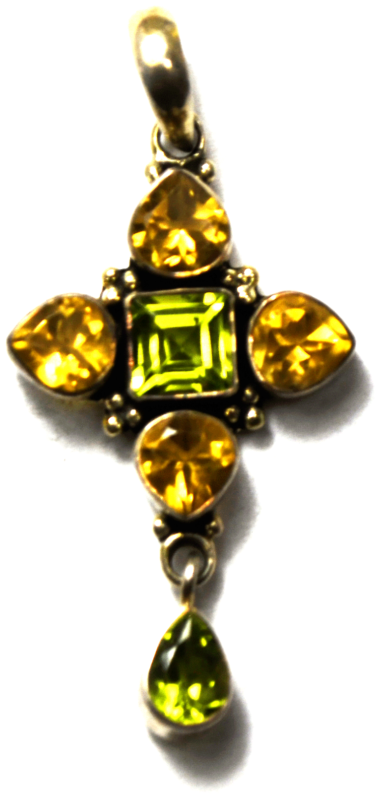 Sterling Silver Smoky Quartz Citrine Green & Orange Pendant 46mm x 21mm