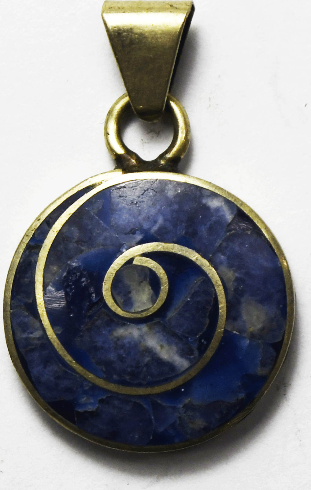 Sterling Silver Blue Sodalite Inlay Spiral Round Disc Pendant 27mm x 17mm
