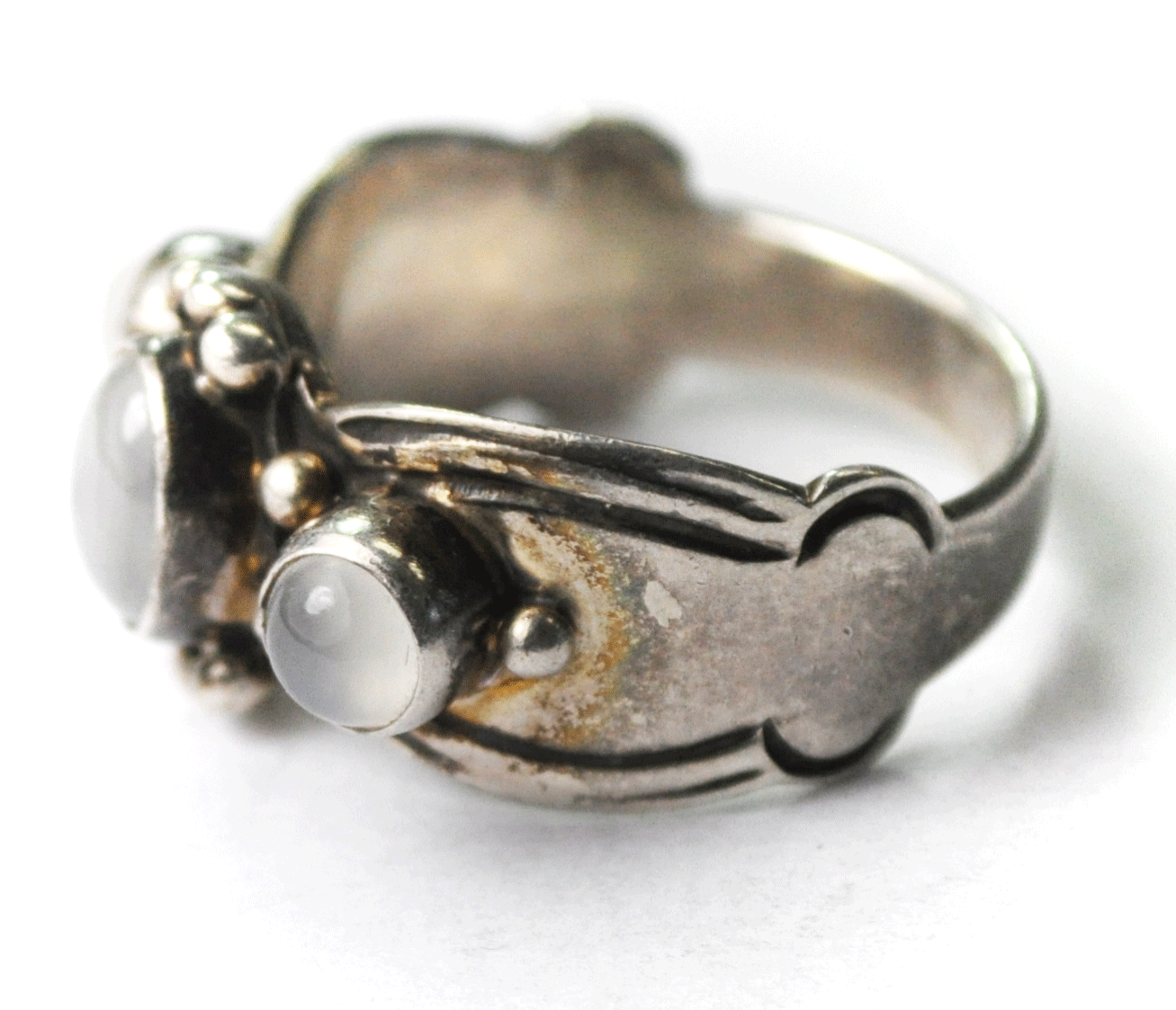 Sterling Silver A Cadman 3 Clear Opal Floral 12mm Size 9-1/2 Ring