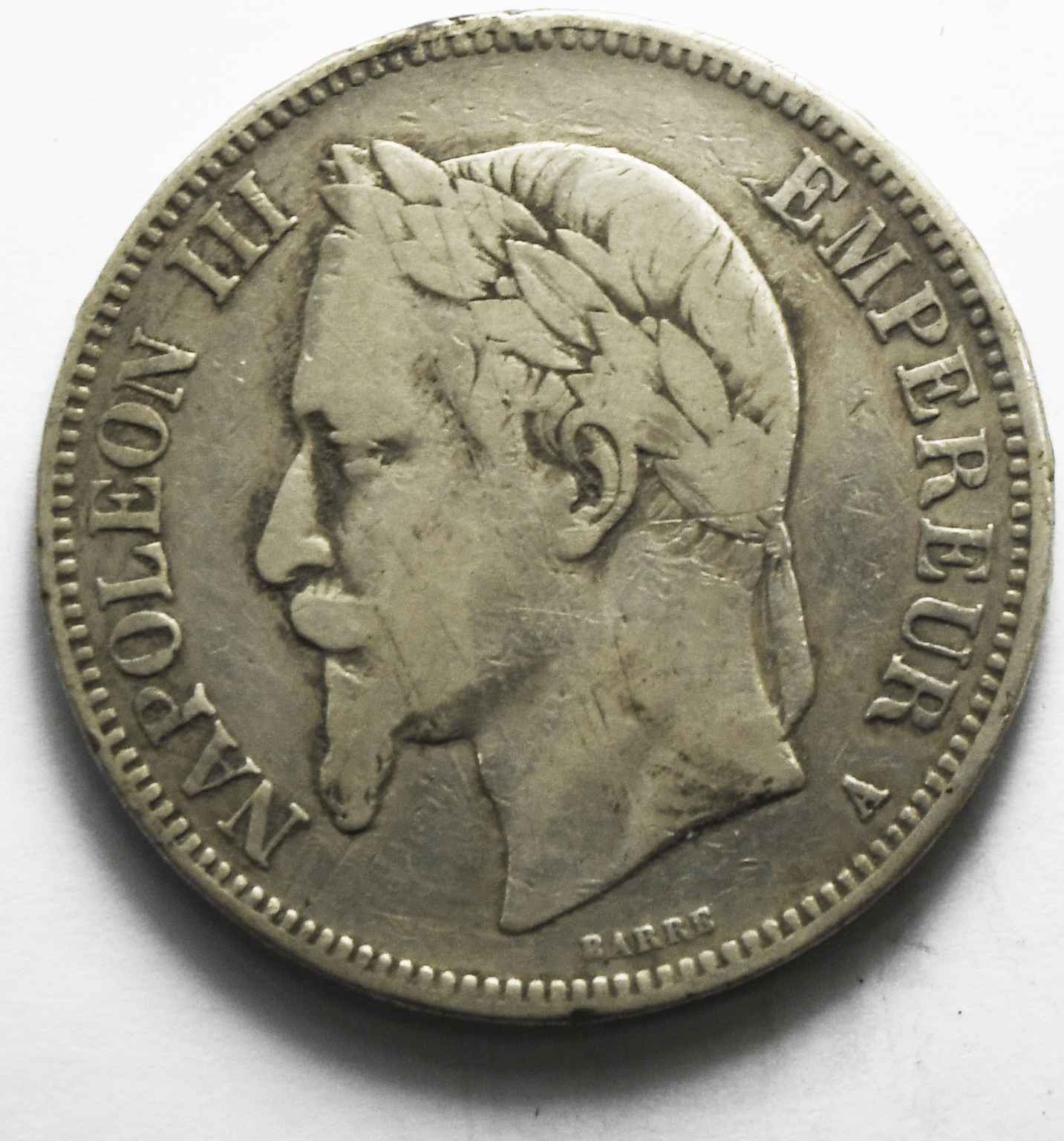 1868 A France 5 Five Francs Silver Coin KM# 799.1