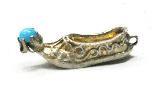 Silver Plated Aladdin Shoe Kussa Turquoise Tip Ornate Shoe Charm 33mm