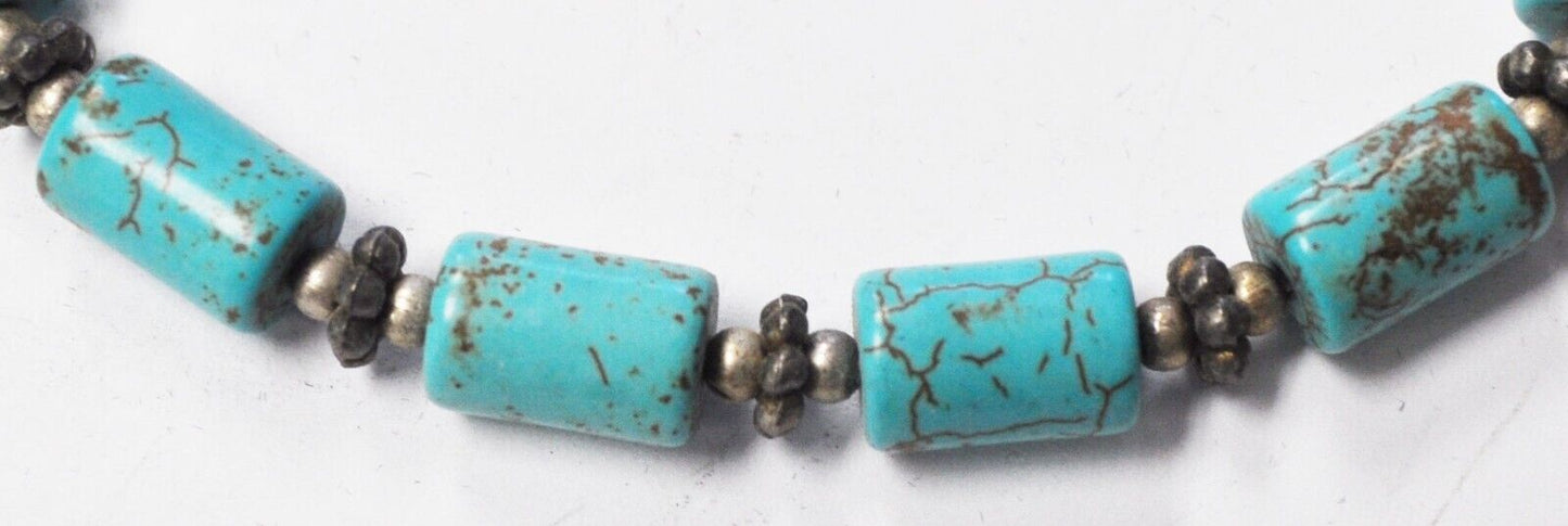 Silver Plated Dyed Howlite Turquoise Disc Bead Bracelet 7mm 8"