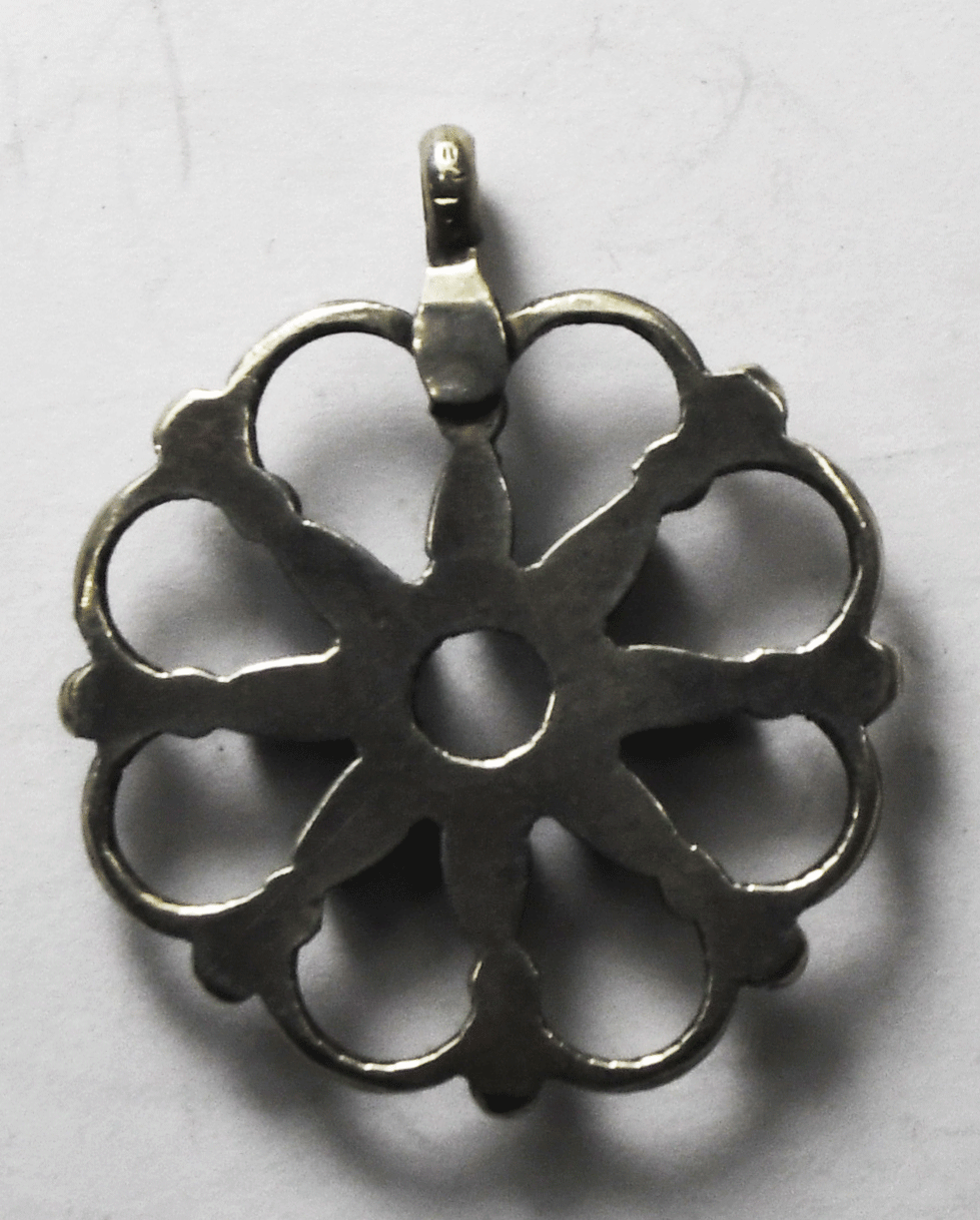 Sterling Turquoise Flower Snowflake Wire Petit Point Pendant 29mm x 25mm