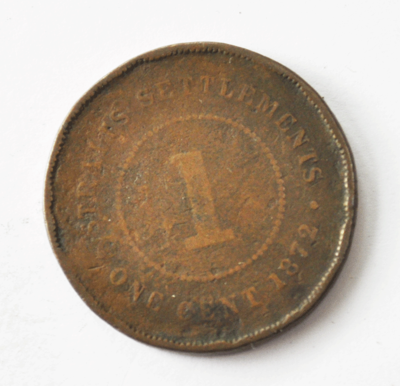 1872 H Straits Settlements One Cent KM# 9 Copper Coin