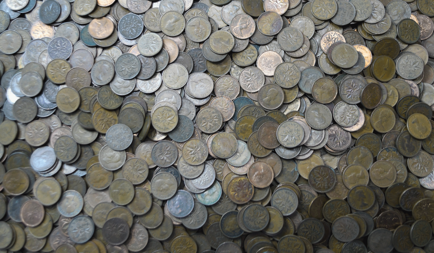 1921-1996 1c Canada Small One Cent Lot Bag of 5000 Bronze Pennies 35lbs