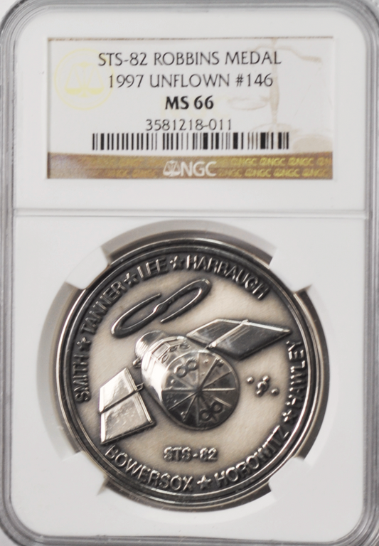 1997 STS-82 Robbins Silver Space Medal Unflown #146 NGC MS66 Discovery Hubble