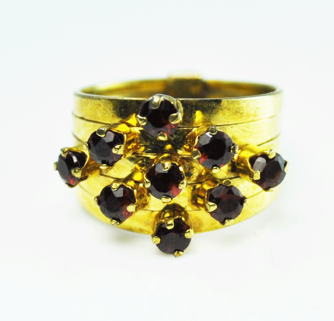 Red Garnet Cluster 5 Band Stackable Ring 14k Yellow Gold 13mm Size 5