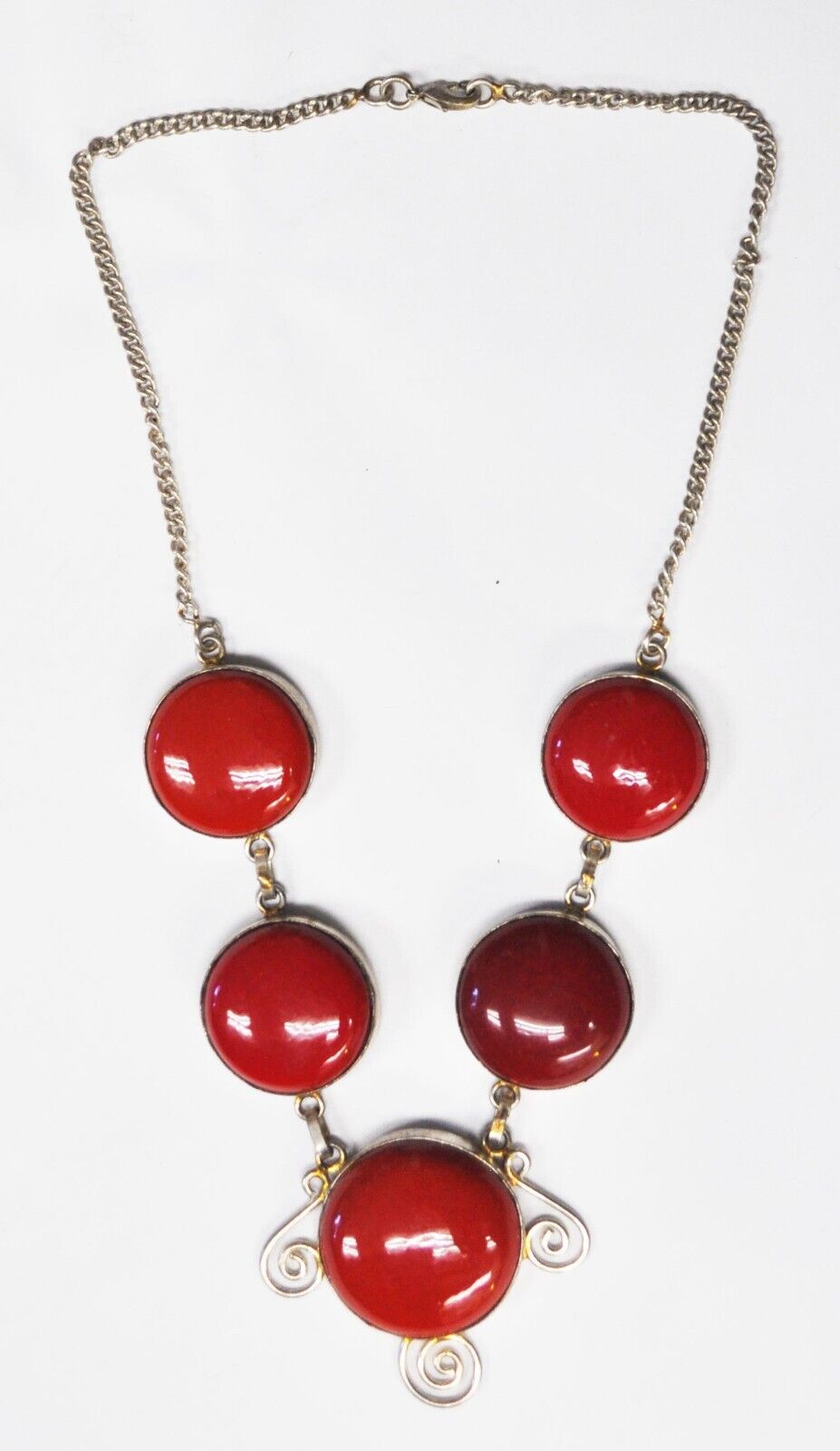 Silver Plated Large Red Jasper 45mm 19" Necklace