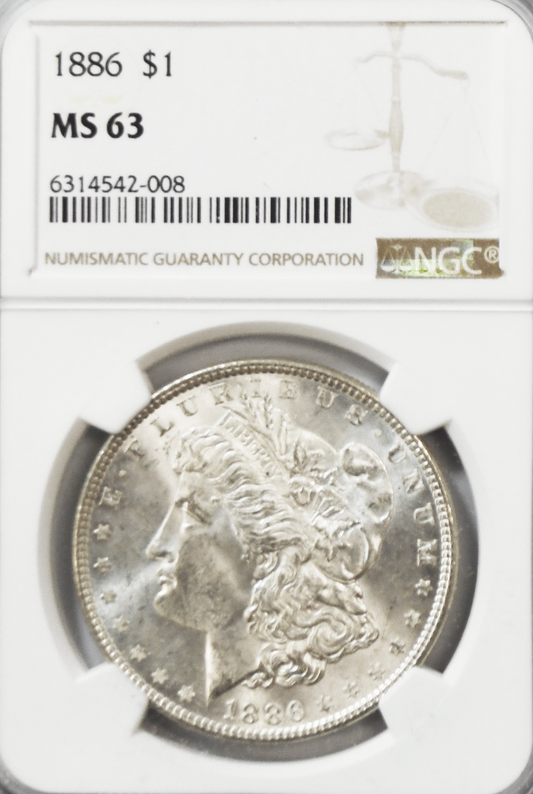 1886 $1 Morgan Silver Dollar MS63 NGC Uncirculated Philadelphia